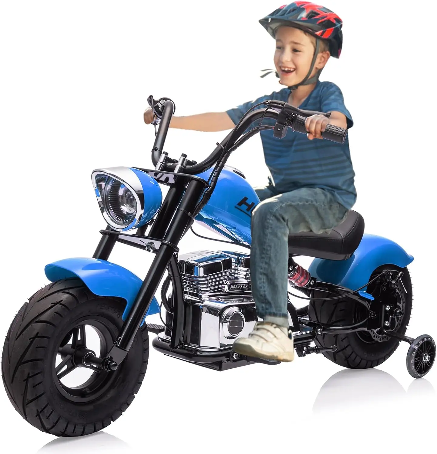 36V Blue Electric Off-Road Dirt Bike for Teens with Ride on Wheels, 350W Brushless Motor, LED Lights, Music Function, Spring Suspension, Pneumatic Tires, Christmas Gift Option