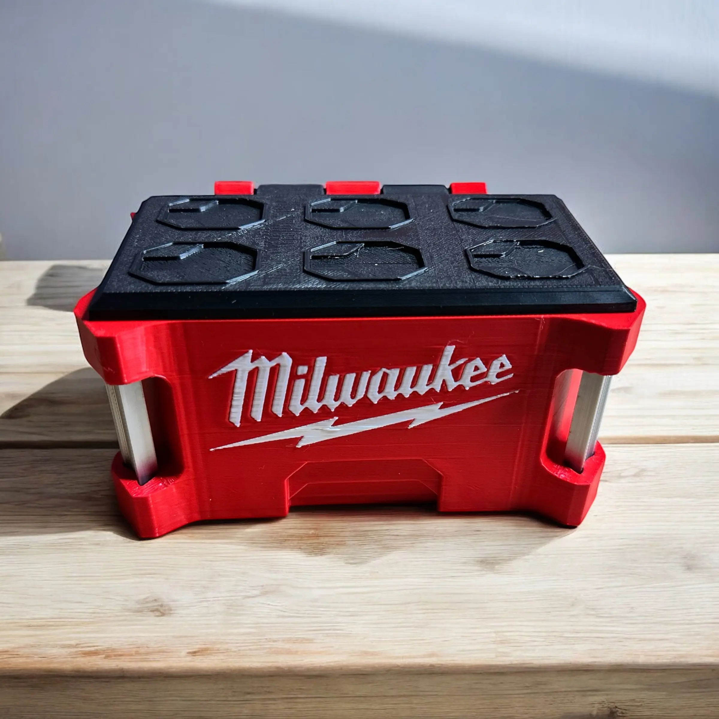 3D Printed Milwaukee Tools Mini Packout Theme Plastic Business Card Holder, Card Organizer for Office Accessories, Desk Accessories & Desk Organization