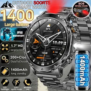 2026 New Men's Smartwatch, 1400mah Battery, 4.32cm HD Screen, Wireless Call, Ipx8 Waterproof, LED Flashlight, Multiple Sports Modes, Smartwatch for Fitness, iOS & Android Compatible, Waterproof Outdoor Watch