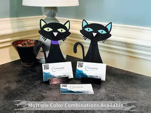Black Atomic Cat Business Card Holder, Unique Gift Idea