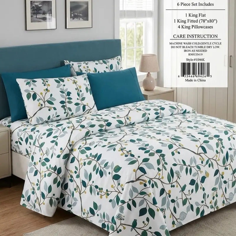 6-Pcs Bed Sheet King Size,(78’’x80’’ 4 Pillowcases