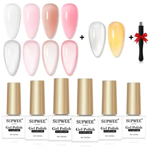 Moonlight Magnetic Cat Eye Gel Nail Polish Set, 4 Colors Translucent Nude Pink White Jelly, Classic Silver & Gold Cat Eye Gel, DIY Manicure Glitter Gel Polish for Stunning Nail Art