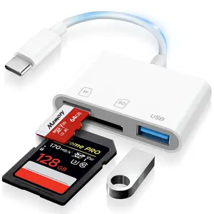 3 in 1 USB C SD Card Reader for iPhone 15-17 & iPad/Mac Pro/Air USBC/Type C Adapter with USB A Port for iPhone 16 & Android Devices