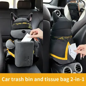1 Dog Car Tissue Holder and Trash Can 2-in-1, Multifunctional Car Organizer for Armrest Storage, Suitable for Storing Tissues, Sunglasses, Phones, Keys, and Cards, Fun Car Interior Accessories