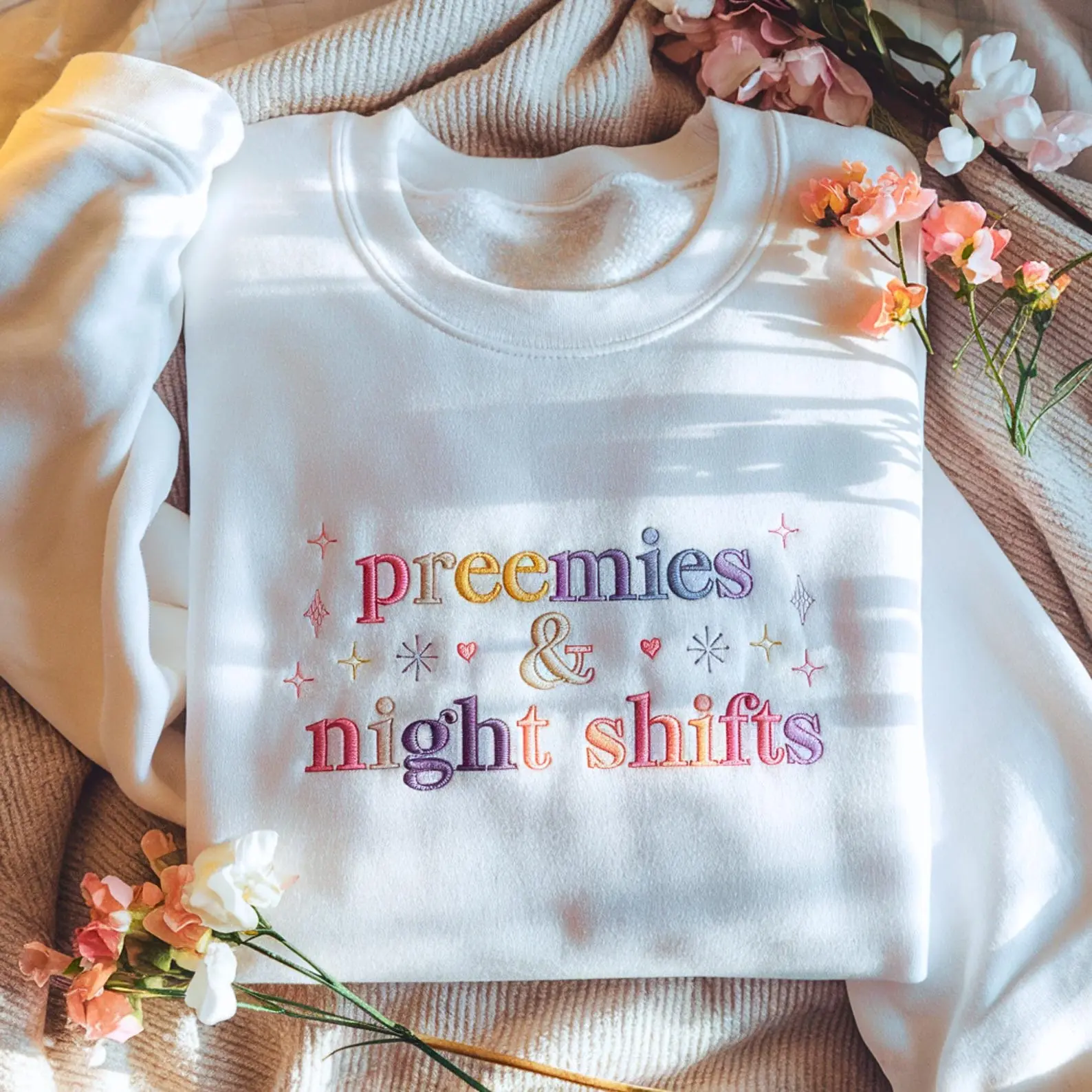[MADE IN US] Embroidered NICU Nurse T-Shirt, Sweatshirt, RN Preemie Night Shift Crew Shirt