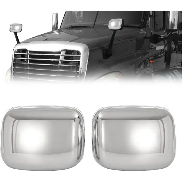 HECASA Front Pair Left&Right Hood Mirror Covers, Automotive Truck Vehicle Replacement Accessories, ABS Chrome Silvery Plastic Trim for 2008-2017 Freightliner Cascadia Driver&Passenger Side Outside Mirrors