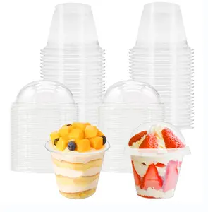 50 Pcs 6 oz Clear Plastic Cups with Dome Lids,Transparent Parfait Cup,Disposable Dessert Cups for Fruit,Ice Cream,Cupcake,Iced Cold Drinks