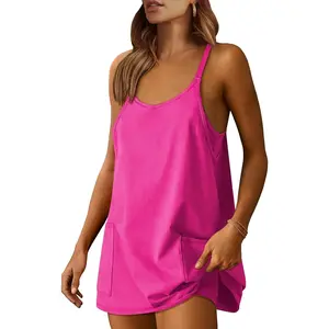 Women Athletic Dress Summer Tennis Workout Active Sports Mini Romper Dress Built in Shorts Travel Vacation ClothesGift