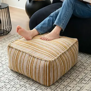 Square Unstuffed Storage Ottoman Cover with Large Bottom Zipper, Cozy & Bohemian Pouf Covers, Thickened Fabric Floor Pillow for Living Room Bedroom Office (Cover Only)