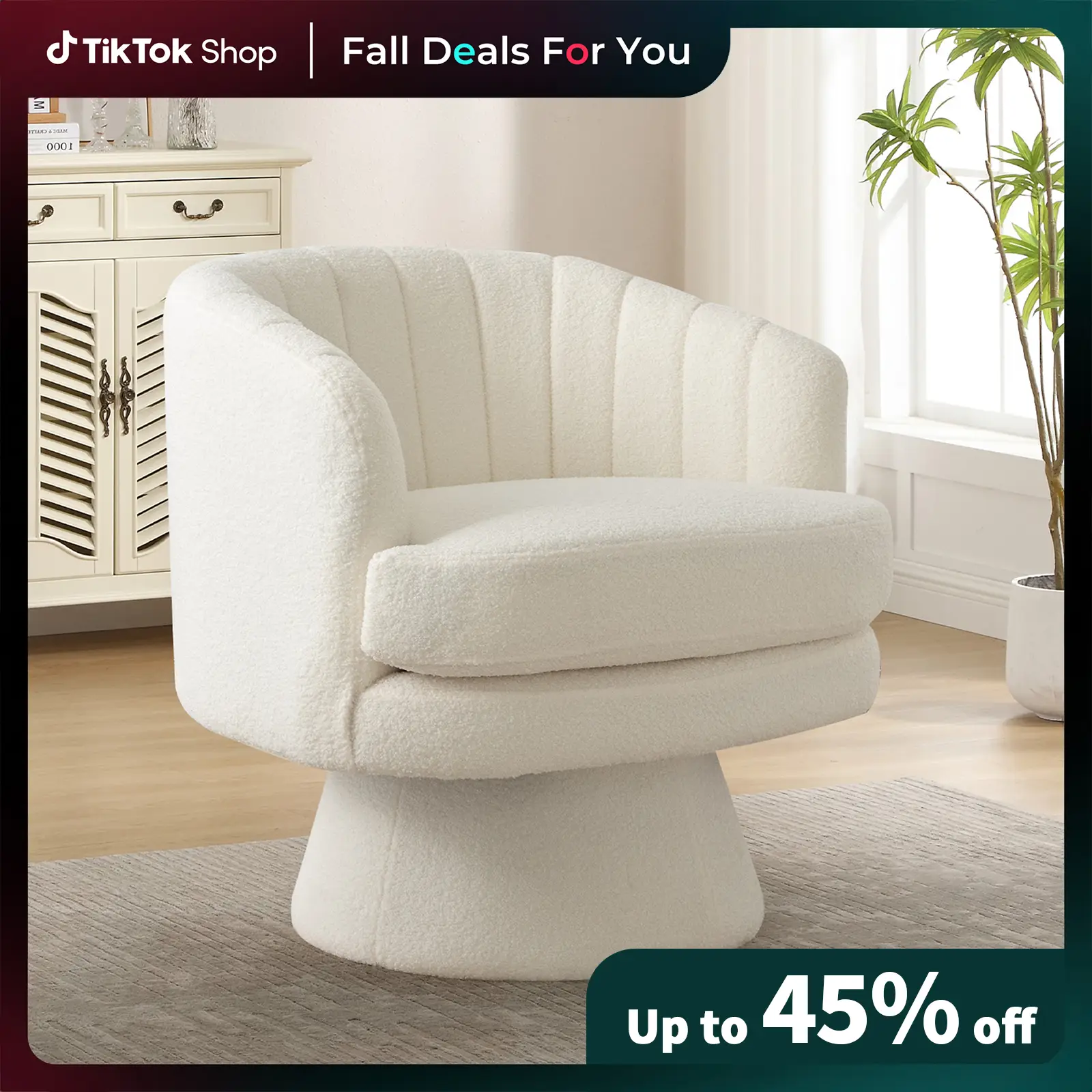 [Restock]Ebello Swivel 360 Degree Swivel Barrel Chairs Accent Chair, Barrel ChairsModern Cozy Lambswool Accent Chair, Comfy Round Armchiars, for Livi