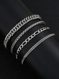 Men's Simple Plain Stainless Steel Link Matching Bracelets, Summer Fashionable Bracelets Stack for Men, Trendy All-match & Exquisite Jewelry for Birthday Gift, Adjustable Bangle, Stackable Bracelet