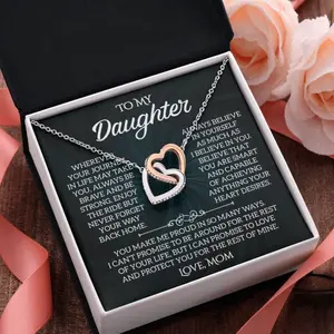 To My Daughter From Mom Interlocking Heart Necklace with Meaningful Message for Daughter, Multi Interlocking Heart Necklace Christmas Gifts, Jewelry Gifts, Birthday Gifts