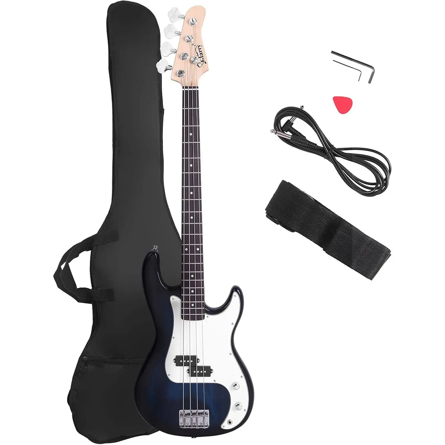 Glarry 4-String Full-Size Electric Bass Guitar - Basswood Body, Rosewood Components, Fire-Burning Design