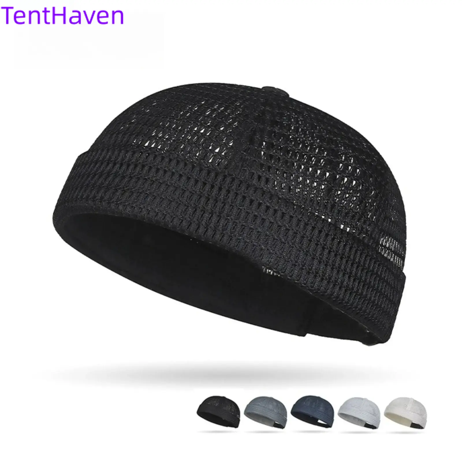 Brimless Grid Mesh Docker Cap, Adjustable & Breathable Snapback Hat for Men & Women, Casual Summer Outdoor Wear, Mesh Fabric, Breathable Cap, Adventure Sports & Outdoor Hats, Hiking, Unisex, Baseball Cap