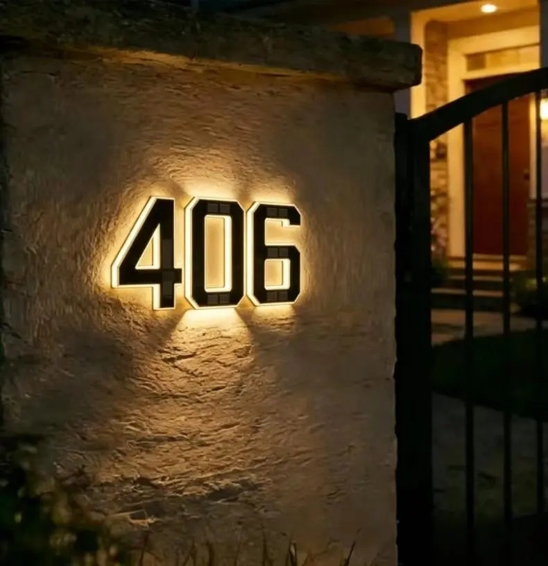 Outdoor solar powered illuminated doorplate, waterproof LED doorplate, backlit outdoor modern 4.7-inch doorplate light, decorate your doorplate