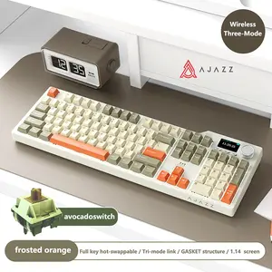 AJAZZ AK35I V3 Full-Size Wireless Mechanical Gaming Keyboard with Rotary Knob and Smart Screen Numeric Keypad. Ideal for Esports and Office Use. Customizable Keyboard. Creamy Keyboard.