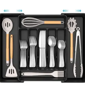Extra Large Expandable Silverware Organizer Kitchen Utensil Drawer Organizer with Compartments for Utensils and Cutlery