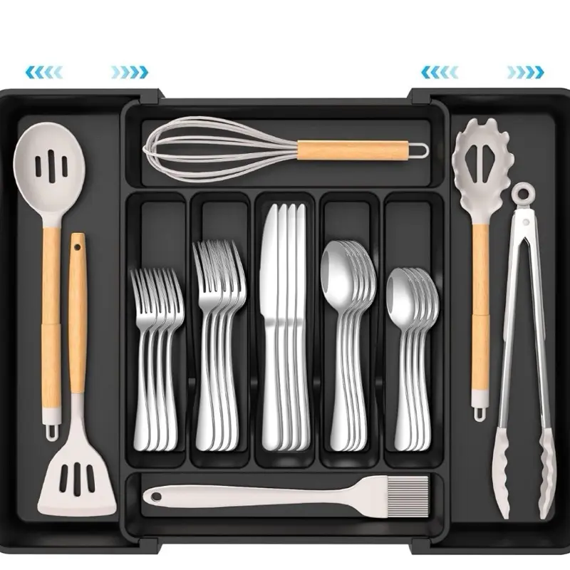 Extra Large Expandable Silverware Organizer Kitchen Utensil Drawer Organizer with Compartments for Utensils and Cutlery
