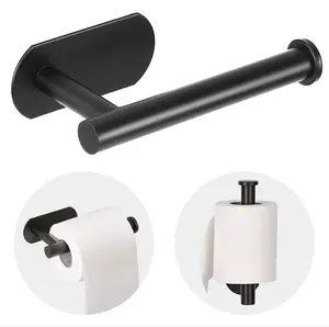 Toilet Paper Holder - Self Adhesive Toilet Paper Holder Wall Mount for Bathroom, SUS 304 Stainless Steel Command Strip Toilet Paper Roll Holder Stick On Wall, No Drilling - Matte Black