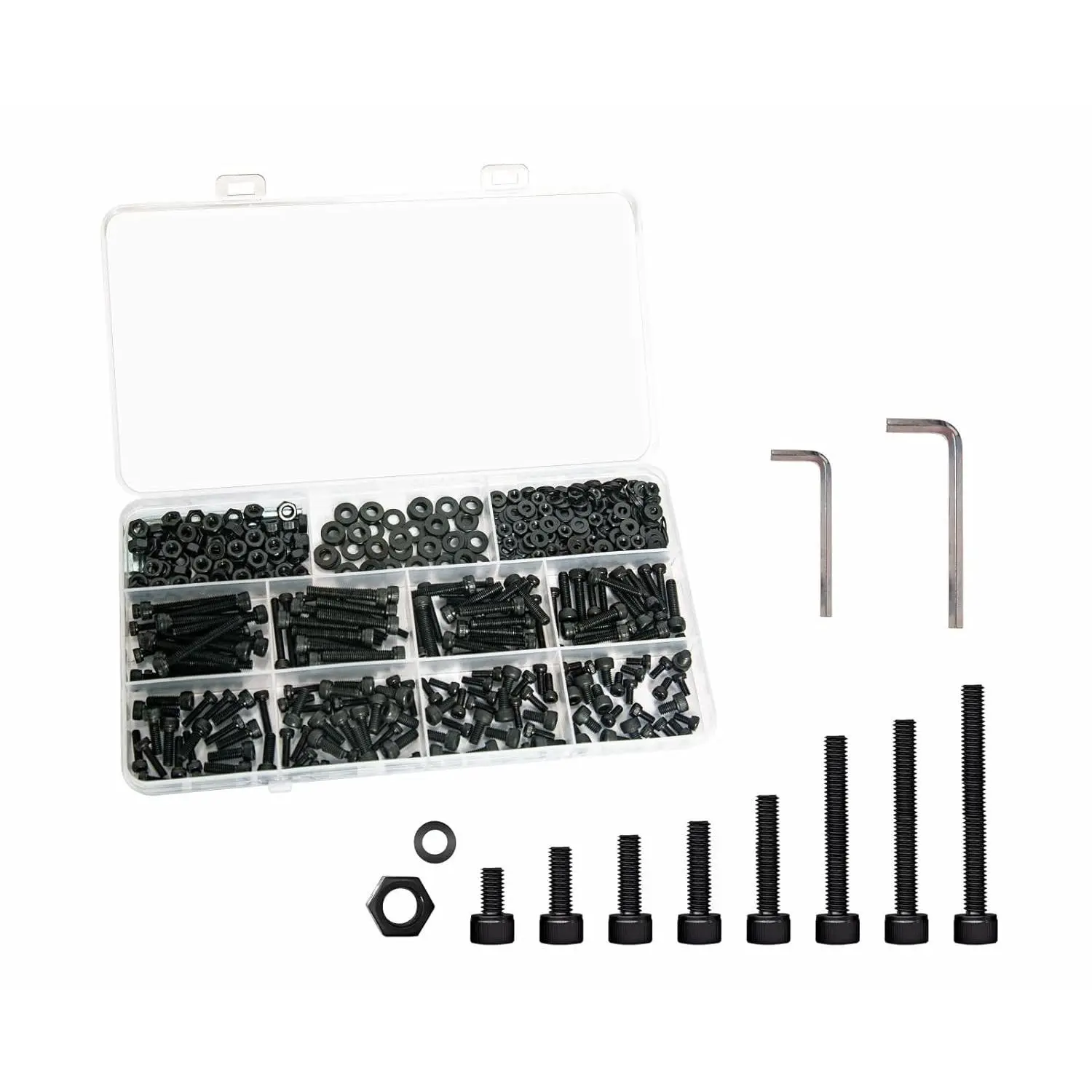 527 count M4 M3 Metric Screws  Kit, Machine Screw , Nuts and   12.9 Grade High Strength Carbon Steel Black 16 Sizes 6mm 8mm 10mm 12mm 16mm 20mm 25mm 30mm