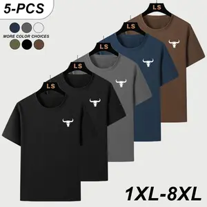 Sizes 1XL–8XL | Plus-size men’s loose casual short-sleeve T-shirt with a classic crew neck and sporty print; comfortable, breathable solid color with a simple, versatile design—ideal for home leisure, everyday commuting, and outdoor sports.