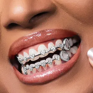Hip Hop Fashion Gold Tooth Heart-Shaped Zirconia Braces, Daily Personalized Trendy Rap Accessories, With Sparkling Heart-Shaped Decorations