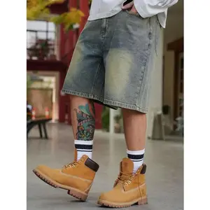 Men's Retro Dirty Wash Denim Shorts,Vintage Sandy Blue Baggy Jean Shorts,Summer Relaxed Fit Streetwear Shorts,Heavyweight Sun-Faded Shorts summerwins,summerwins