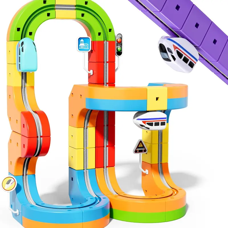 Unisex 48-Piece Electric Rail Train Set with 3D Magic Flexible Anti-Gravity Race Tracks, STEM Educational Construction Toy for 12+ Years - 360° Movement, Track Blocks, Colorful Cubes, BPA-Free Durable Plastic, City Simulation Open-Ended Play Birthday Toy