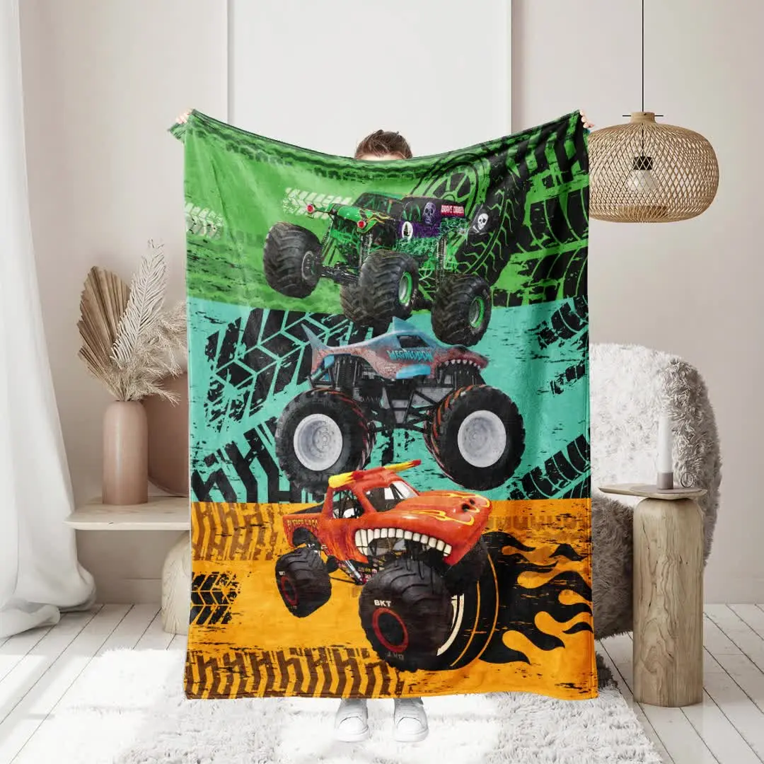 Monster Truck Pattern Blanket, 1 Count SoftComfortable Throw Blanket, Warm NappingBlanket for Home Office Travel Camping