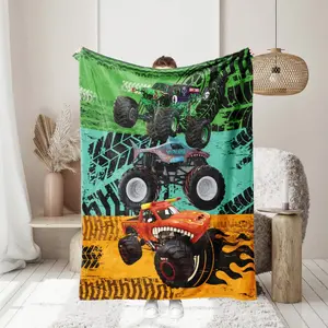 Monster Truck Pattern Blanket, 1 Count SoftComfortable Throw Blanket, Warm NappingBlanket for Home Office Travel Camping