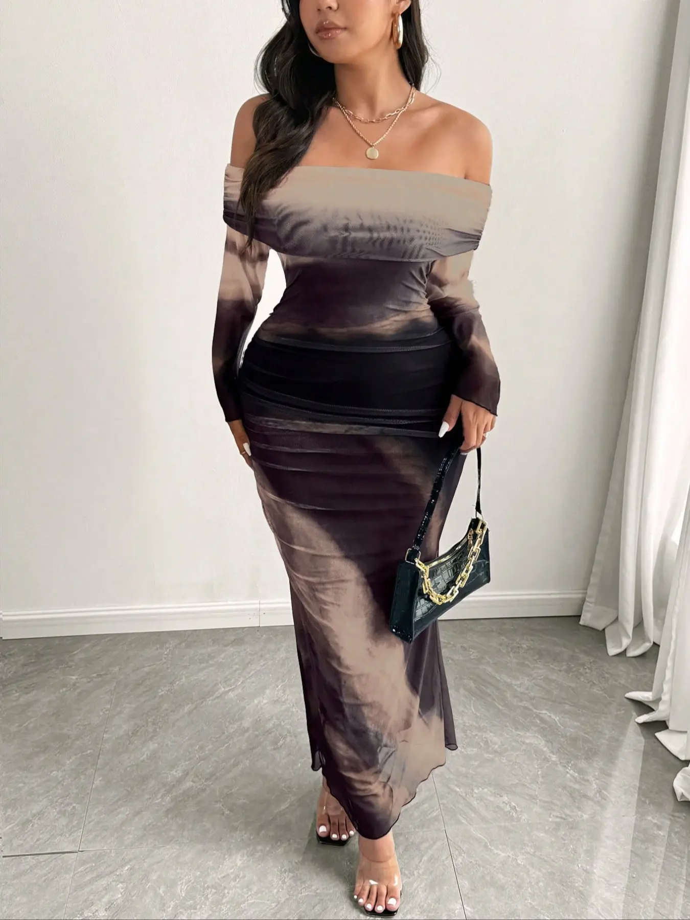 black off the shoulder maxi dress Coraline Black Long Sleeve Maxi Dress - US 0