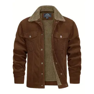 Men's Winter Corduroy Jacket Cotton Fabric Thick Comfortable Stiff Shapely Lined Padded Warm Multi-Pocket Cuffs Adjustable Hair Collar Open Lapel Single-Breasted Outdoor Climbing Hiking Training Running Work Casual Trucker Jacket