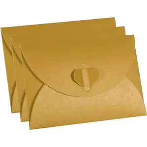 Gift Card Envelopes, 12 Pack Heart Shaped Clasp Small Gift Cards Holder Mini Envelope for Birthdays Weddings, Gold