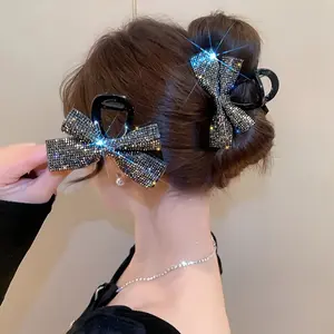 New Bow Full Rhinestone Hair Clip Elegant High-End Light Luxury Shark Clip Rhinestone Hair Accessory for Women Hairpin