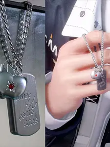 Love and Deep Space Xia Yizhi - Hip Hop Style Square Necklace, Metal Chain with Heart & Star Charms, Durable & Stylish Accessory for Men, Casual Jewelry|Heart Motif Pendant|Alloy Construction, Love Pendant Necklace