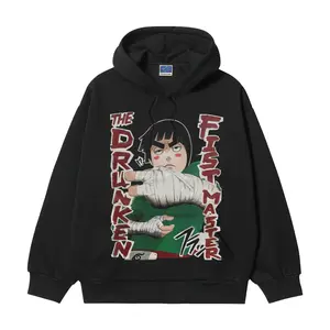 Naruto "Rock Lee" Heavyweight Vintage Hoodie Cotton Blend Classic Anime Sweatshirt Menswear Tops Pullover Long Sleeve Casual Biker Black Baggy Crewneck