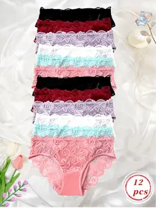 French Romance Women's High-Waisted Lace Panties Vintage Hollow-Out Design Seamless Leggings 18 Pack Variety Pack Plus Sizes Christmas Gift Valentine's Day New Year Gift thong panties period underwear women underwear