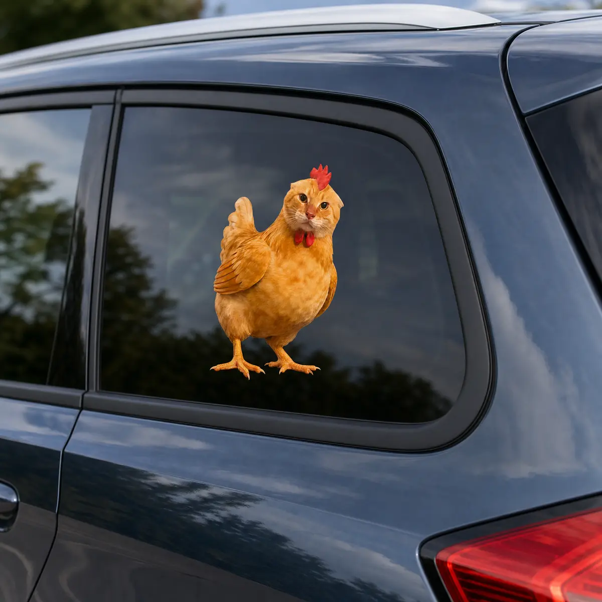 Funny Orange Cat Chicken Car Decal for Car Windows, Waterproof Vinyl Sticker