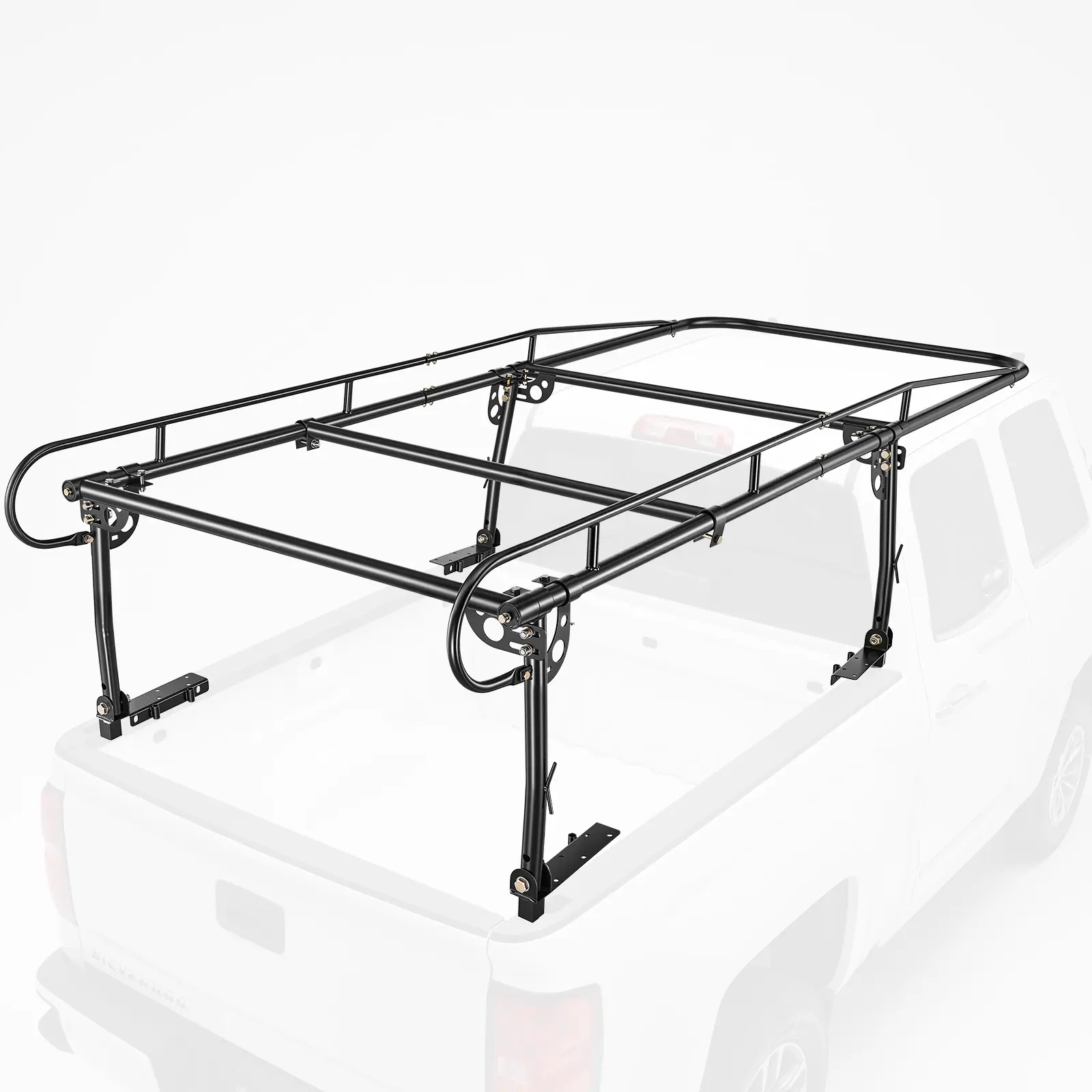 VEVOR Truck Ladder Rack 800LBS Capacity Universal Over-Cab Trucks Bed Rack, 43.3"-63" Width Adjustable for Kayak Surfboard Lumber, Non-Drilling/Drilling Installation, Fits Short-Bed & Long-Bed Trucks