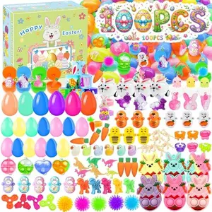 Prefilled Easter Eggs with Toys, 100 Pcs Plastic Easter Eggs Set, Easter Basket Stuffers for Egg Hunt and Party Activities