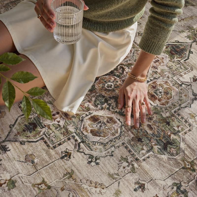 MontVoo Vintage Medallion Rug, Retro Distressed Design, Washable Non-Slip Area Rug, Farmhouse Aesthetic Home Decor for Living Room, Bedroom