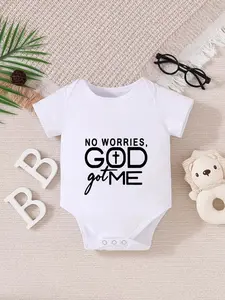 Newborn Summer Short Sleeve Triangle Onesie, Unisex Baby Soft and Comfortable Jumpsuit, 'no Worries, God Got Me' Slogan, Baby Clothing