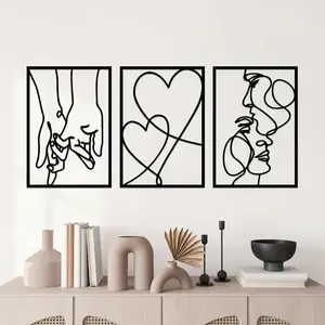 Metal Wall Art Decor Set, Modern Home Decor, Modern Abstract Line Design, Bedroom Living Room Decoration, Ideal Gift for Christmas Halloween Thanksgiving Valentine's Day