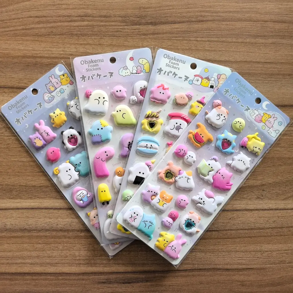 4 Sheets Obakeinu Foam Stickers, Funny Stickers - Cute Ghost Character Decals for DIY Crafts