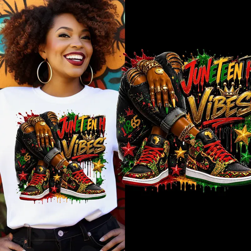 Bold Playful Juneteenth Afro Black Women's Pride 10×10 Inches DIY Customizing DTF Iron-On Transfer Stickers - Fade-Resistant, Washable, Long-Lasting, Good Energy, Youth Graduation Gifts, Crafting T-Shirts/Bags/Fabric Decor