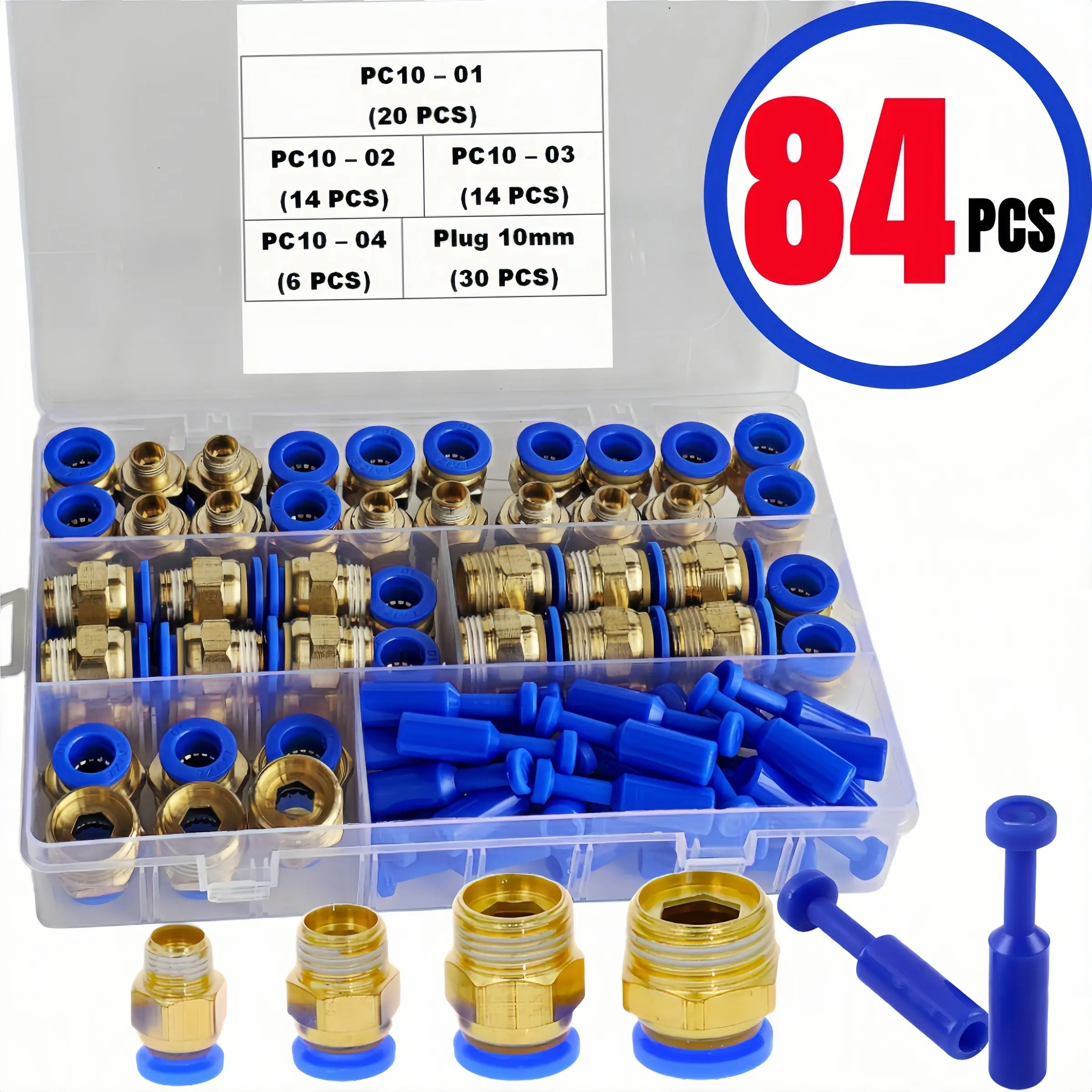 84-Piece Pneumatic Quick Connect Air Hose Fittings Set, Includes 10mm-1/8, 1/4, 3/8, 1/2 Bsp Male Thread Straight Connectors & Plugs, Hose Adapter Set
