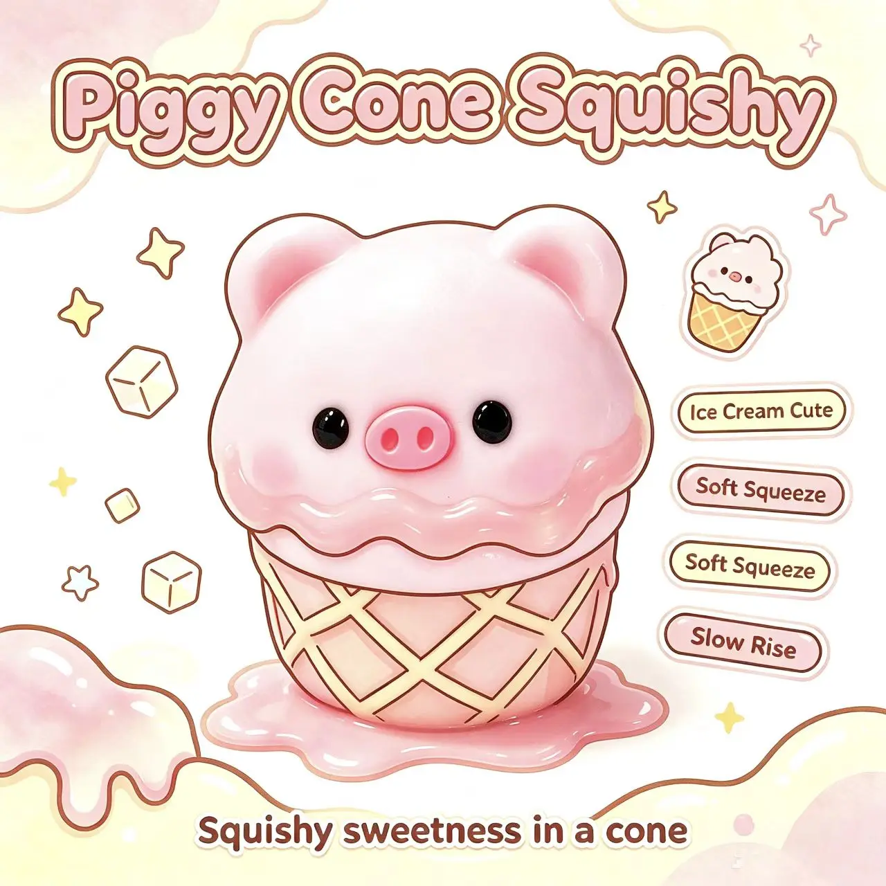 Taba Squishy Handmade Pig Ice Cream Squishy Squishies/Ice Cream Cone Pig Sticky Squeeze Toys Gift for kids gift Taba Pig Squishies Gifts For Children's Day Stress Relief Toy Pig Cone Squishy Stress Ball
