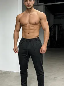 Men's Fitness Sports Sweatpants, Drawstring Elastic Waist, Loose-Fit Straight Leg Running Training Pants, Comfortable Casual Long Pants