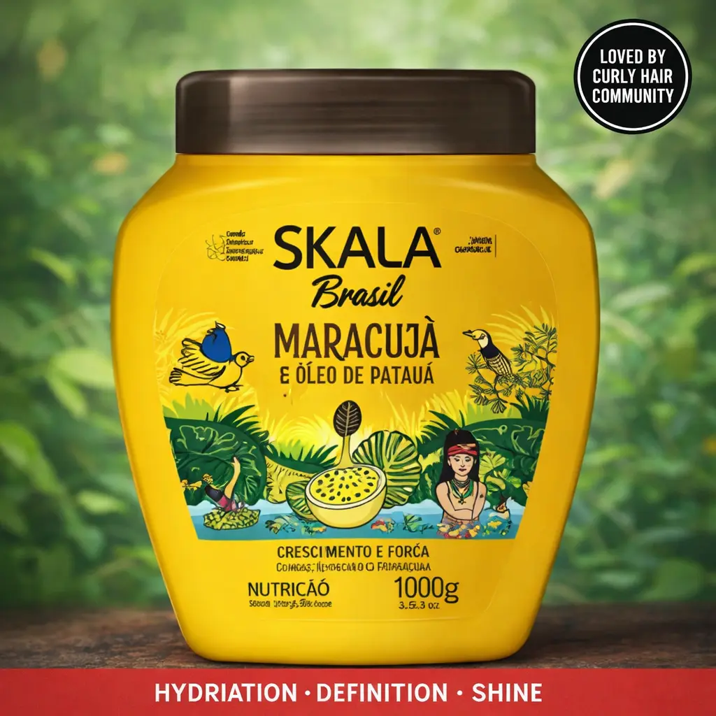 Skala Brasil Maracuja 2-in-1 Hydrating Conditioner & Cream - Vegan, Sulfate-Free Haircare for 3ABC Curly Hair, 35.2 oz Maracuja Seed Oil Nourishing Treatment, Glossy Hair, Bouncy Curls, Sulfate‑Free Care