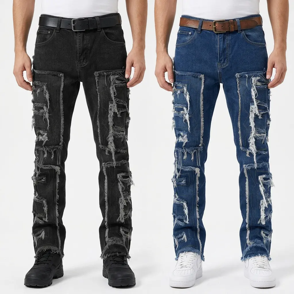 Men's 2-Pack Y2K Micro Fringe Patch Jeans, Classic Thin Versatile Casual Denim Trousers